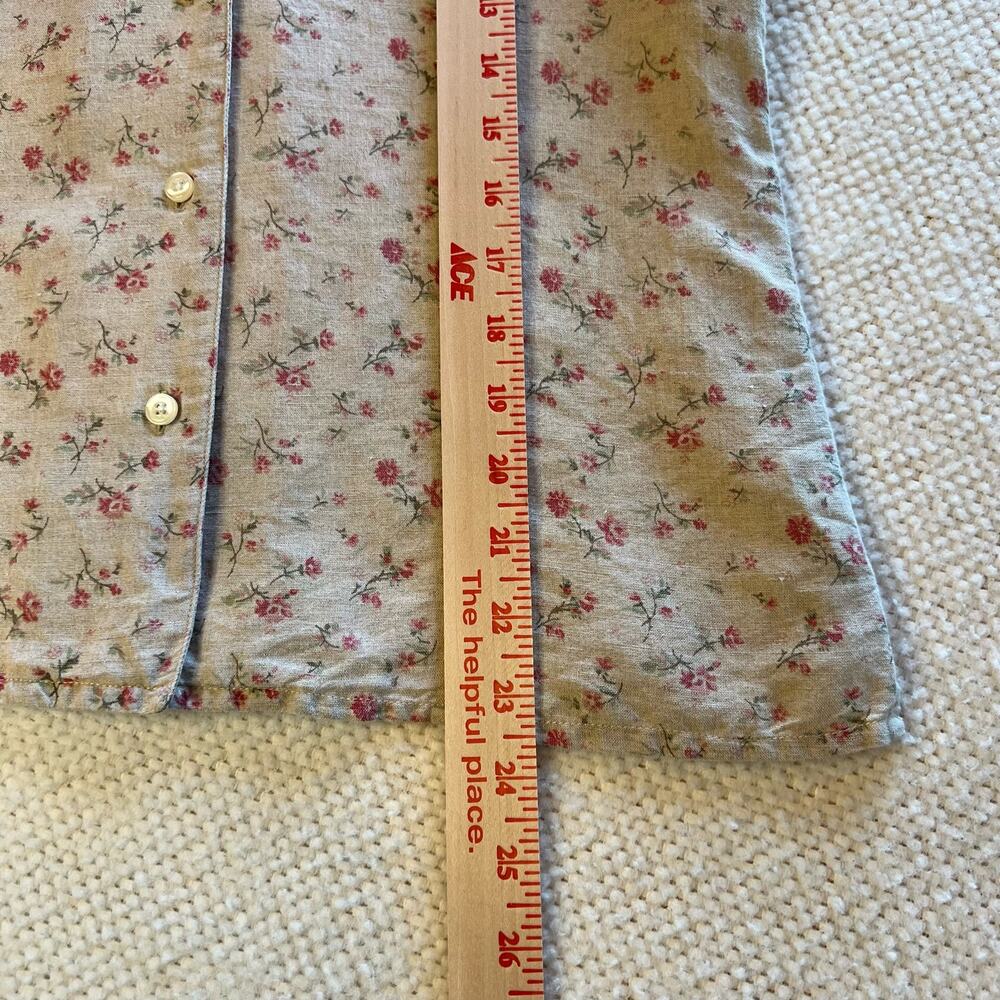 VTG Van Heusen Linen Blend Ditzy Floral Button Up Top Size S Cottagecore Ecru - Picture 8 of 9